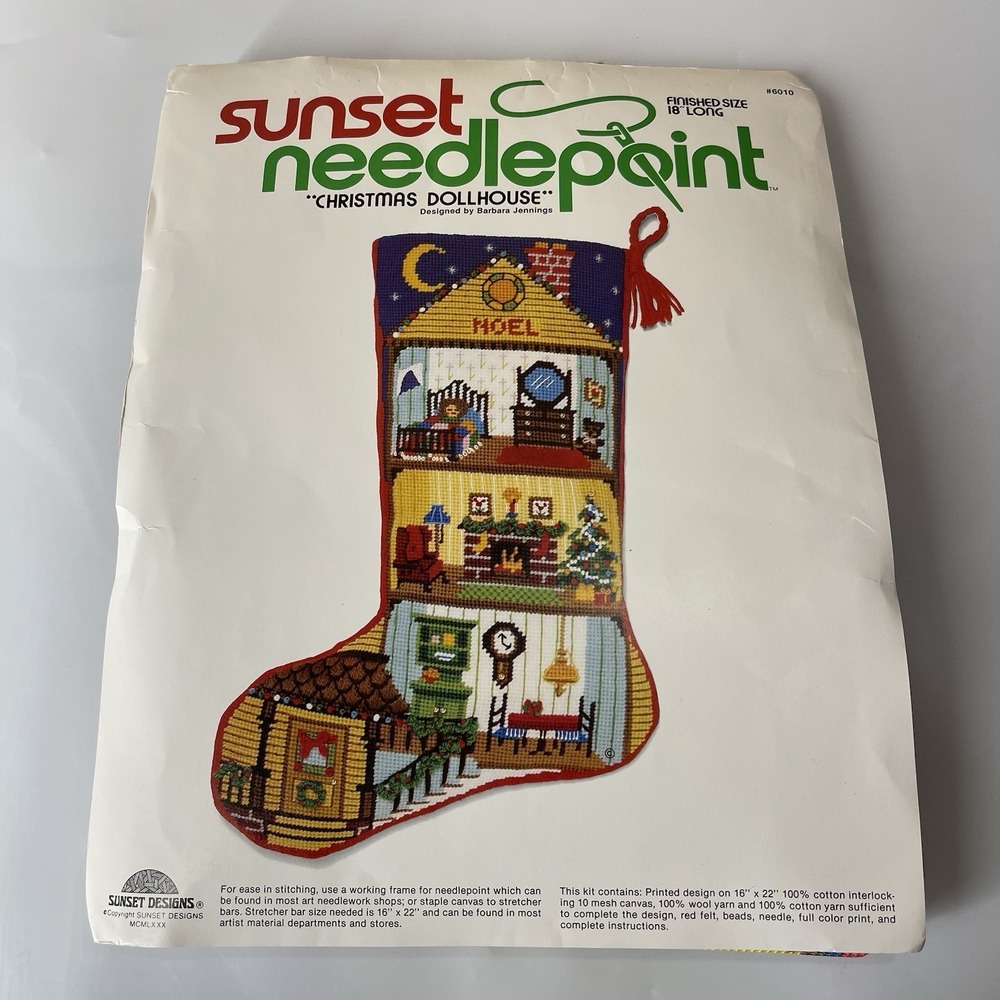 Vintage 80s Sunset Needlepoint Christmas Dollhouse Kit #6010 Complete New Opened
